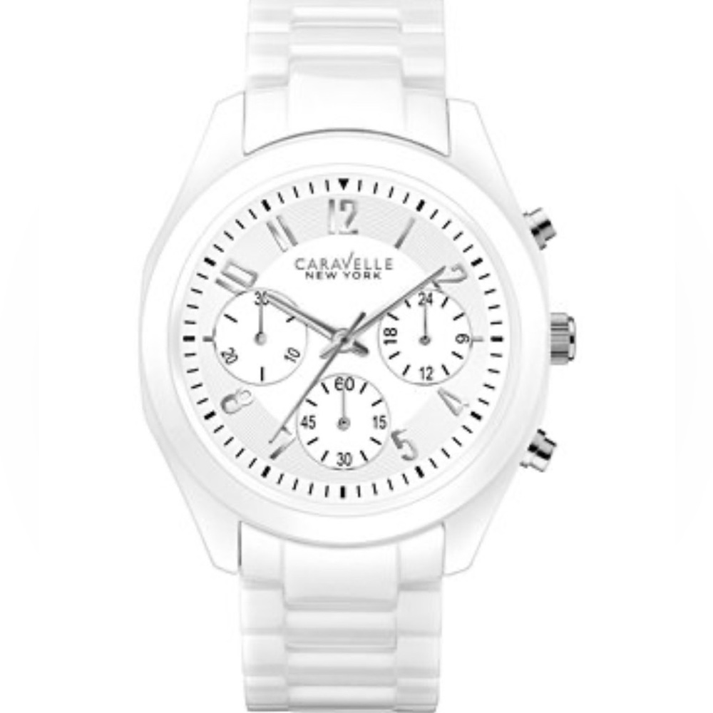 Caravelle New York by Bulova Women's Chronograph White Ceramic Bracelet Watch
